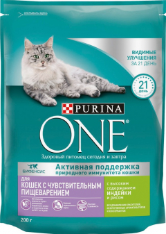 Purina ONE SENSITIV сухой корм для кошек с чувствительным пищеварением пак. инд/рис 200 г./5шт. Пурина ВАН