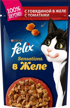 Felix Sensations корм для кошек кусочки в удивительном соусе говядина/томаты пакетик 85гр./6шт. Феликс