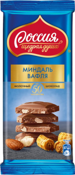 Россия Шоколад молочный с миндалем и вафлей 82гр.*5шт.