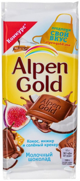 Альпен Гольд 85гр. c сушеным инжиром, кокосовой стружкой и соленым крекером/20шт. Alpen Gold