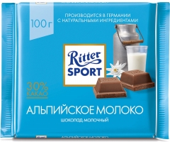Риттер Спорт Альпийское молоко 100гр./1шт.