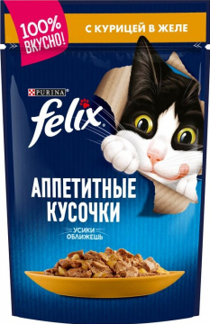 Felix корм для кошек кусочки в желе курица пакетик 85гр.*6шт. Феликс