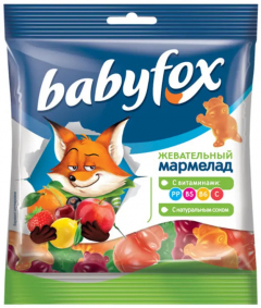 Мармелад жевательный «BabyFox» с соком ягод и фруктов, 70гр./50шт.