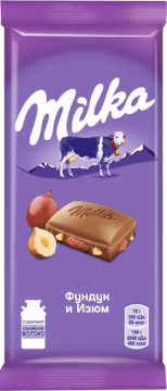 Шоколад Милка 90гр. молочный фундук-изюм./1шт.