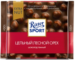 Риттер Спорт Extra Nut цельный лесной орех Темный 100гр./1шт.