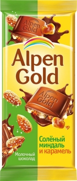 Альпен Гольд 85гр. шоколад молочый с соленым миндалем и карамелью*21шт. Alpen Gold