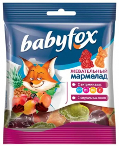 Мармелад жевательный «BabyFox» с соком ягод и фруктов, 30гр./90шт.