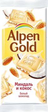 Альпен Гольд 85гр. белый с миндалем и кокосовой стружкой*21шт. Alpen Gold