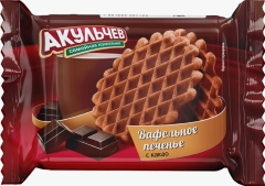 Акульчев Печенье сахарное Вафельное  рассыпчатое  с какао шоубокс 42гр.*64шт.  Akulchev