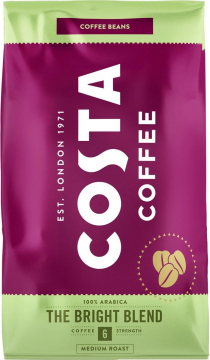 Costa Coffee Натуральный жареный кофе в зернах Bright Blend. Средняя обжарка. 1кг./10шт.