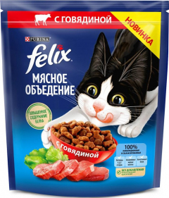 Felix Мясное объедение Говядина для кошек сухой корм 600гр./4шт. Феликс