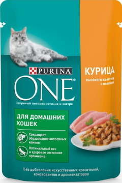 Purina ONE для домашних кошек КУРИЦА*Морковь 75g.*6шт. Пурина ВАН