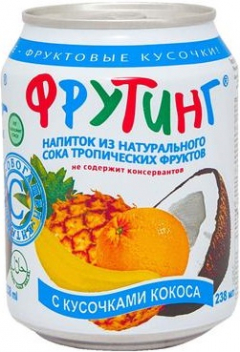 Fruiting 0,238л./6шт. Напиток из сока тропич. фрукты с кусочками кокоса ж/б