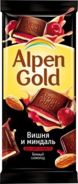 Альпен Гольд 90гр. темный с нач. миндально-вишневой./1шт. Alpen Gold