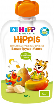 Hippis пюре банан-груша-манго 100 г 1/6 Хипп