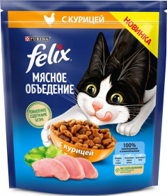 Felix Мясное объедение Курица для кошек сухой корм 600гр.*4шт. Феликс
