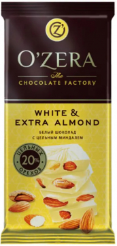 Белый шоколад OZera цельный миндаль Extra Almond 90гр./16шт.