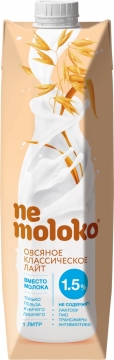 Nemoloko 1л. напиток овсяный класс. лайт с кальц. и вит. В2 1,5%/12шт. НеМолоко